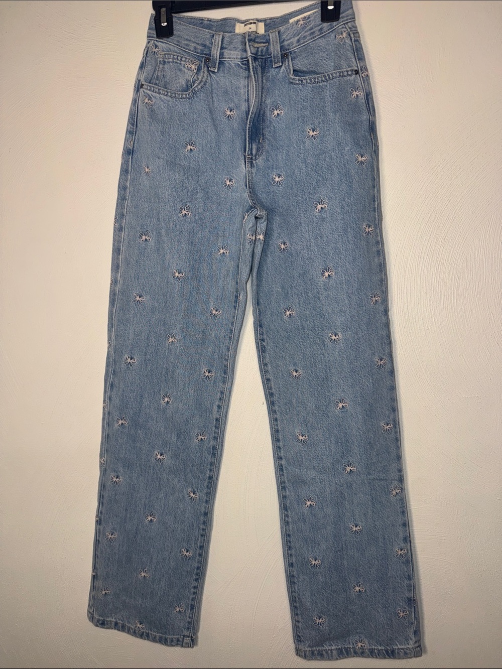 Cotton On Light Blue High Rise Jeans with Embroidered Bows